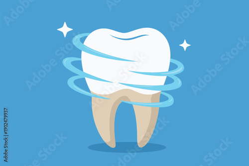 Clean and Healthy Tooth with Swirling Blue Water and Sparkles