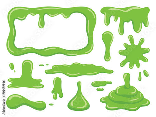Collection of Green Slime Splatters and Drips for Design