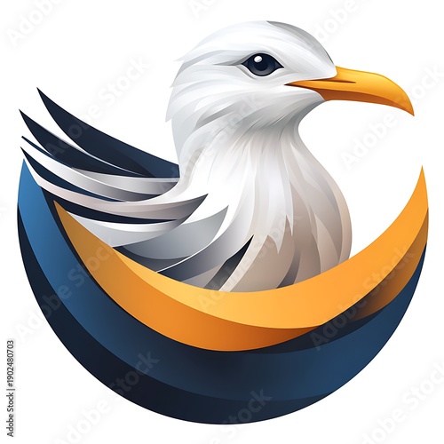 Seagull Head Emblem with Blue and Orange Crescent bird logo photo