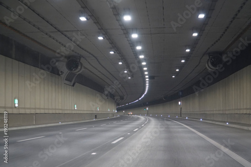 Tableau sur toile Interior view of a modern road tunnel