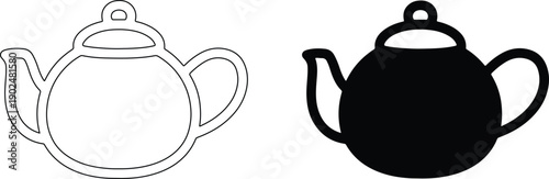 Two teapot icons one outlined and one filled with solid color on white background