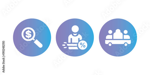 Financial search, delivery, and group shipping icons