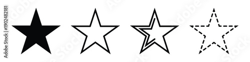 A set of star icons in various styles, including solid, outline, and dashed, for rating and quality representation.