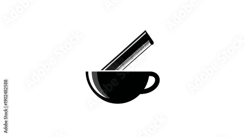 Minimalist black icon of a stylized cup with a cinnamon stick, perfect for beverage, coffee, tea, spice, and aroma concepts.