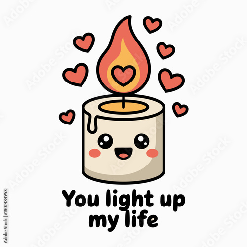 A cartoonish candle with a happy face emits a bright flame.