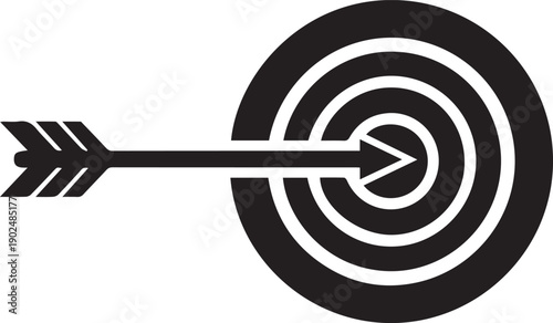 Silhouette Target icon. Vector flat simple icon of target with arrow. Goal achievement. Line symbol on white background