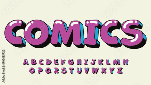 purple and blue cartoon bubble style font