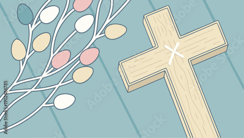 A 3d religious cross illustration with an artistic pattern design on the wall background serving as a spiritual symbol and sacred sign