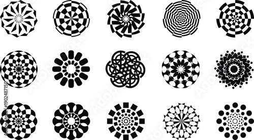 Vector Collection of intricate black and white mandala designs.