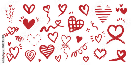 Heart doodles set. Hand drawn hearts collection. Romance and love illustrations.
