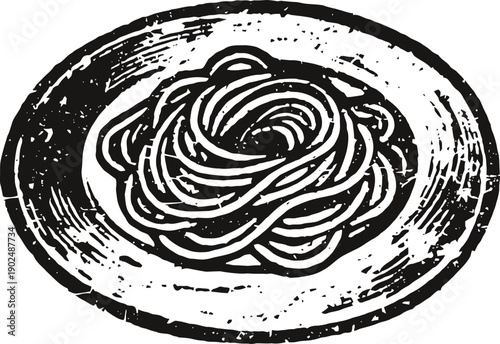 plate of spaghetti pasta traditional italian food, simple meal with sauce on a round dish