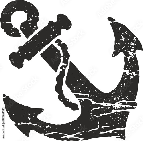 Rustic nautical anchor silhouette with weathered textured design