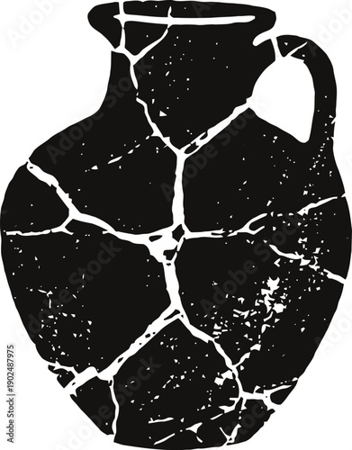 Ancient cracked ceramic vase silhouette with visible fractures and aged texture art
