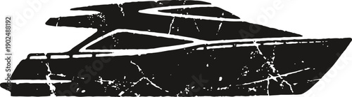 luxury yacht silhouette with distressed texture, modern boat outline, nautical vessel design
