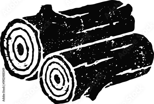 two rustic wooden logs stacked, detailed timber texture, natural forest wood slices with visible tree rings