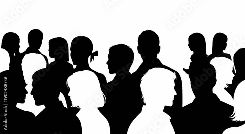 Diverse group of people in silhouette against a white background.