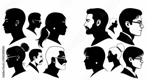Diverse Group of People Silhouettes Facing Each Other.