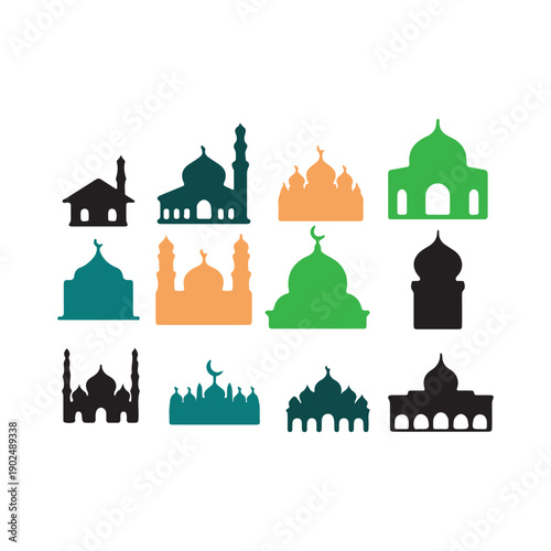 Colorful Islamic Mosque Icons Set