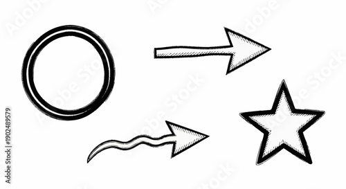 Hand Drawn Circle Arrow Star Icons Simple Shapes.