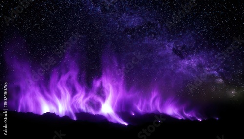 Wallpaper Mural Ethereal Blue Flames Dance Beneath a Starry Sky - A Night Spectacle. Torontodigital.ca