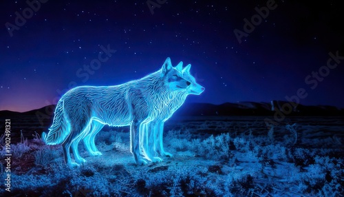 Wallpaper Mural Ethereal Blue Wolf Standing Under a Starry Night Sky. Torontodigital.ca