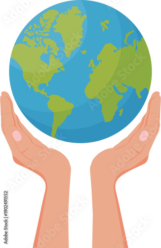 Hands holding the planet. Flat vector illustration on ecology and environmental protection. Suitable for social and charitable projects, educational materials.