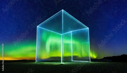 Wallpaper Mural Ethereal House of Light - Aurora Borealis Illuminates a Geometric Structure. Torontodigital.ca