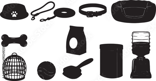 Black dog accessories vector icons, isolated on transparent background, png