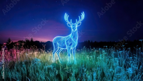Wallpaper Mural Ethereal Neon Deer Standing in a Field at Night. Torontodigital.ca