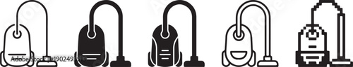 Collection of vacuum cleaner icons in various styles, representing cleaning appliance for home Vector