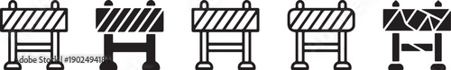 Collection of diverse construction barrier icons showcasing various styles and designs for road safety Vector