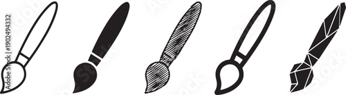 Diverse collection of artistic paint brush icons showcasing various design styles and textures Vector