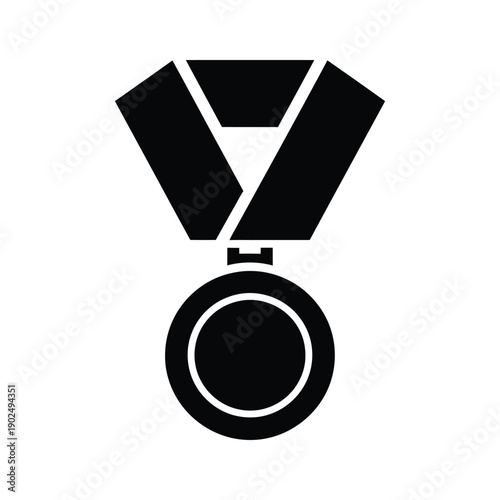 Black Medal Icon with Ribbon Vector Illustration on White Background