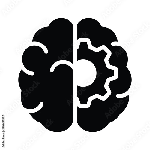 Brain with Gear Mechanism Inside Flat Design Vector Illustration