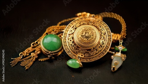 Wallpaper Mural Exquisite Gold and Jade Jewelry Set - A Timeless Treasure. Torontodigital.ca