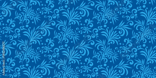Flower seamless pattern. Floral hand drawn repeat  background, winter textile design, blue botanical print, natural organic wallpaper. Illustration for fabric, textiles, wallpaper, wall art