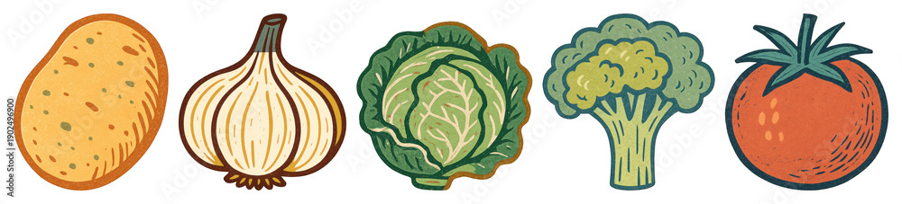 Obraz premium PNG Colorful illustrated fresh vegetable icons, element set on transparent background