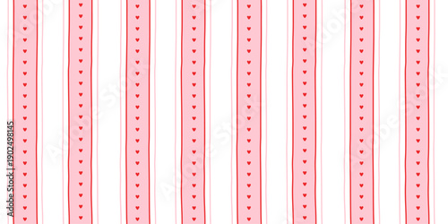 Small hearts and stripes hand drawn pattern. Cute small hearts lines and wavy stripes girly print