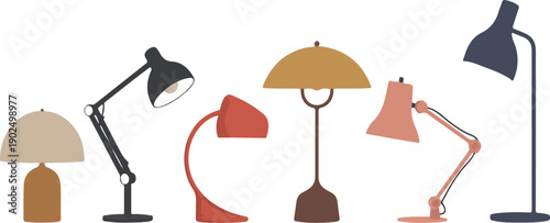 Table Lamp Vector Set – Office, Bedside, and Retro Desk Lamps