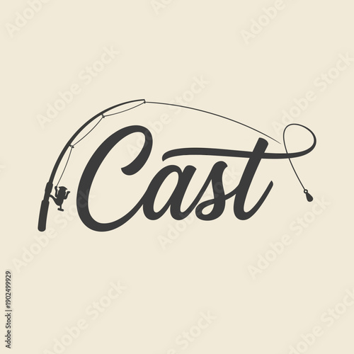 Cast Script Logo with Fishing Rod Silhouette and Fishing Line Detail