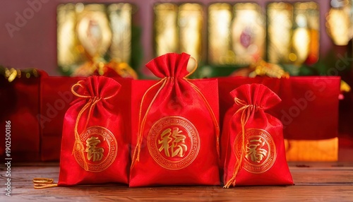 Wallpaper Mural Festive Red Lucky Bags for Chinese New Year Celebrations. Torontodigital.ca