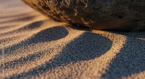 Golden sand dunes with abstract patterns of light and shadow create a serene natural landscape