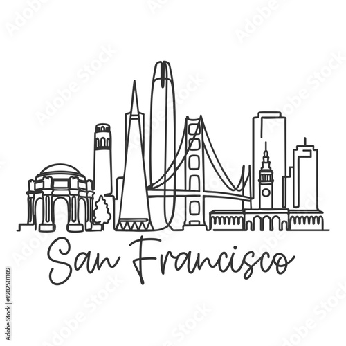 San Francisco City Skyline - Minimalist Hand Drawn Illustration