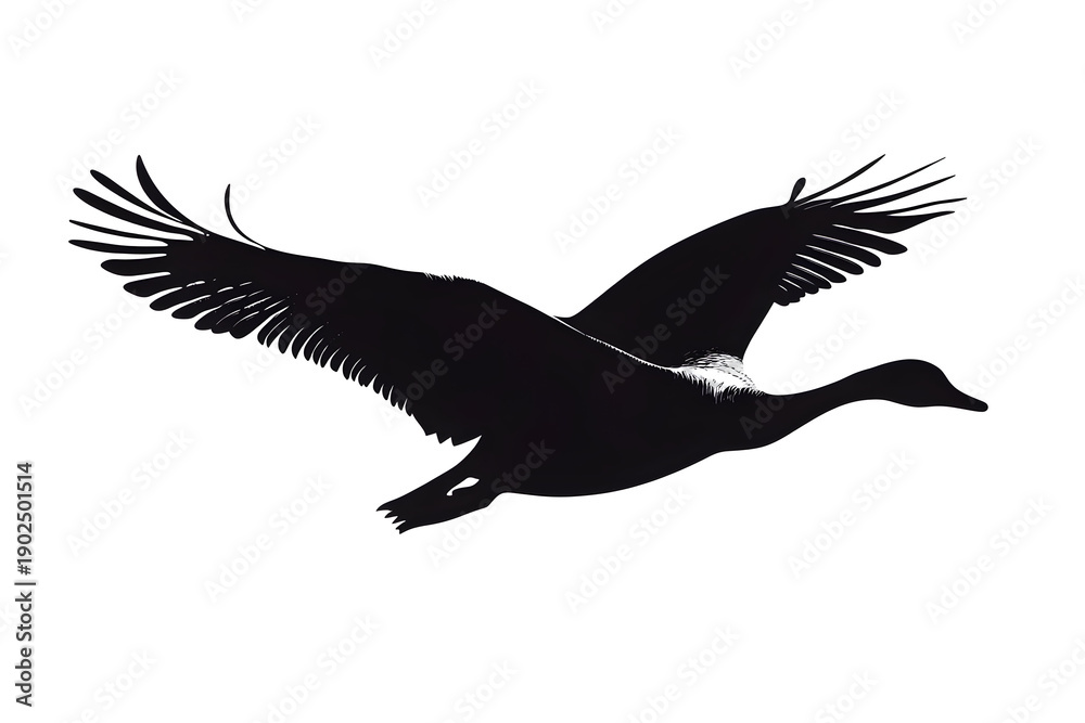 Fototapeta premium Soaring Silhouette: A captivating silhouette of a graceful bird in mid-flight, wings fully extended, embodies freedom and effortless movement, set against the backdrop of a bright sky.