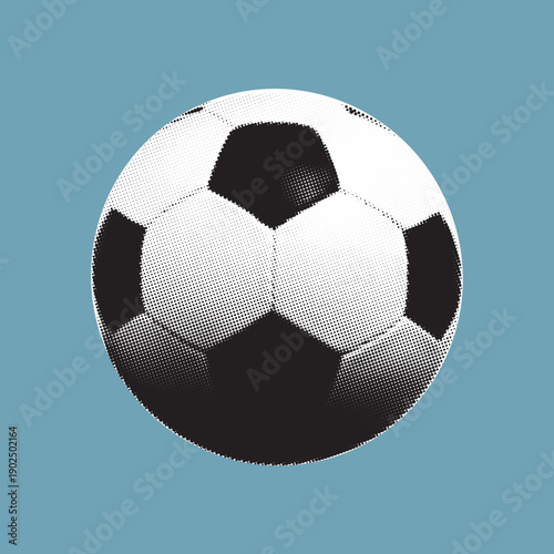 A classic black and white soccer ball, vector halftone