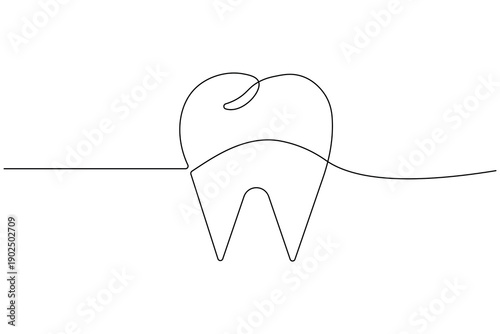 Professional minimalist continuous one line drawing of a healthy molar tooth. Perfect for dental clinic branding, modern healthcare logos, and oral hygiene vector designs.