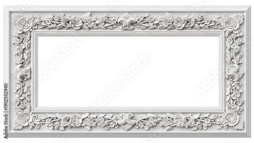 Ornate white picture frame with intricate floral carvings and empty space a5f9f138-0563-4979-88af-1249c9446ca4 (39).png