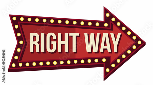 Vintage Marquee Arrow Sign with Right Way Text and Starry Light Borders