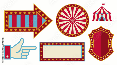 Vintage Circus and Carnival Marquee Sign Collection with Starry Borders