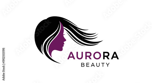 Elegant Aurora Beauty Logo Design with Woman Profile.